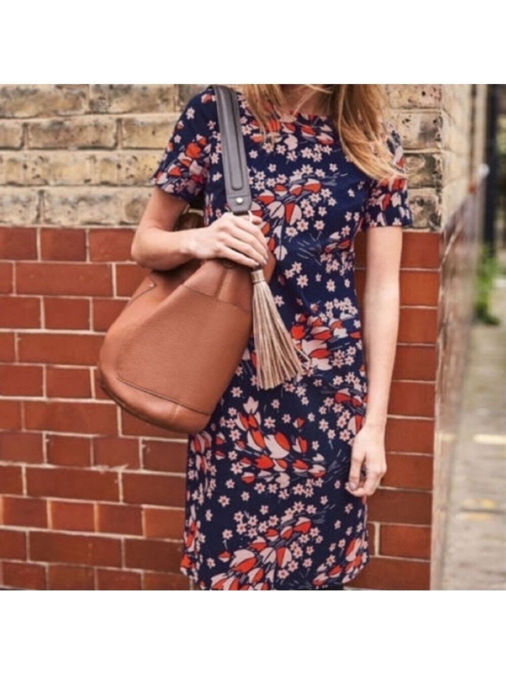 Boden Navy Autumnal Leaves Shift Dress, Size 14R